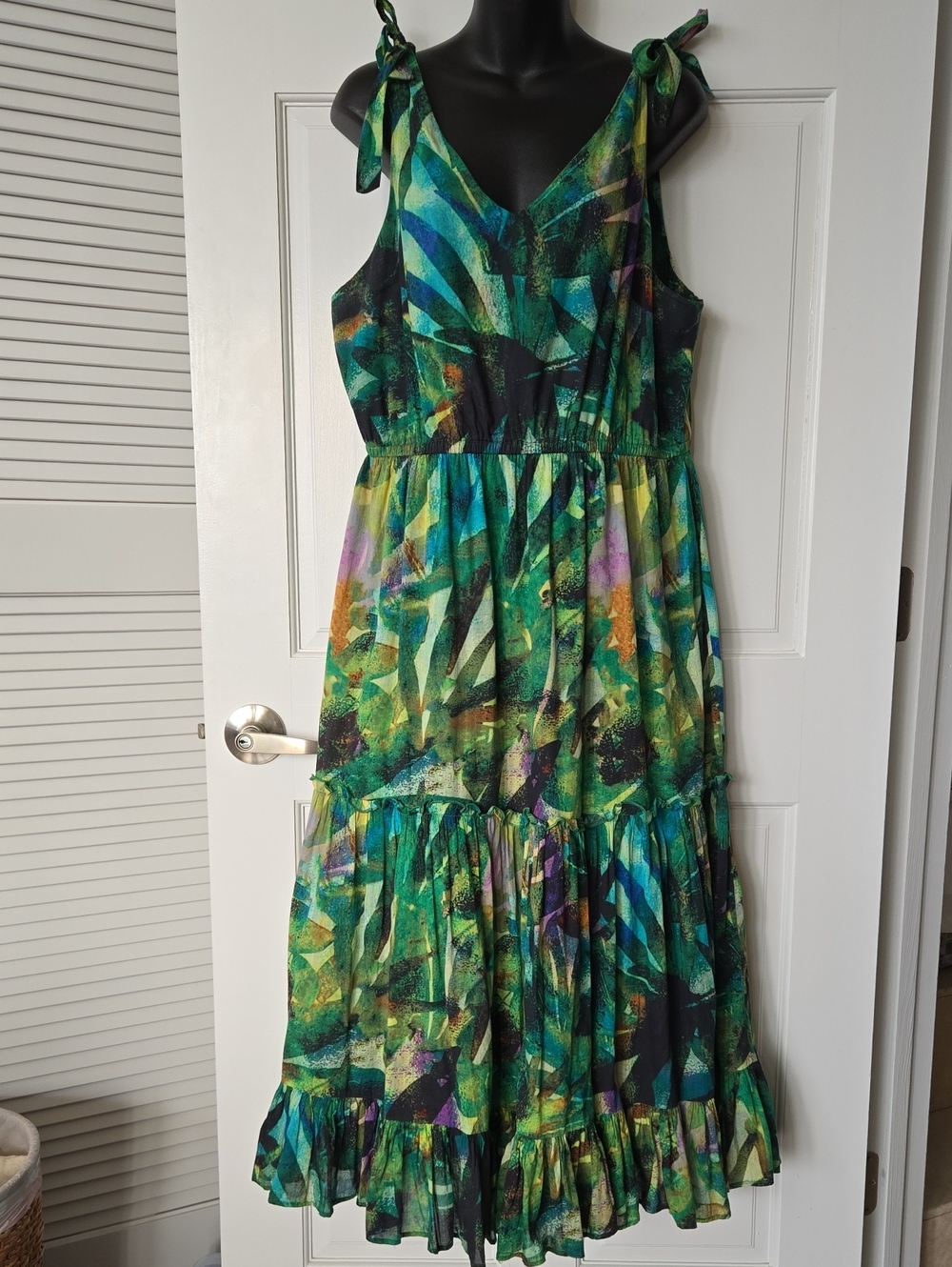 Soft Surroundings Green Multi-Print Tie-Shoulder Maxi Dress